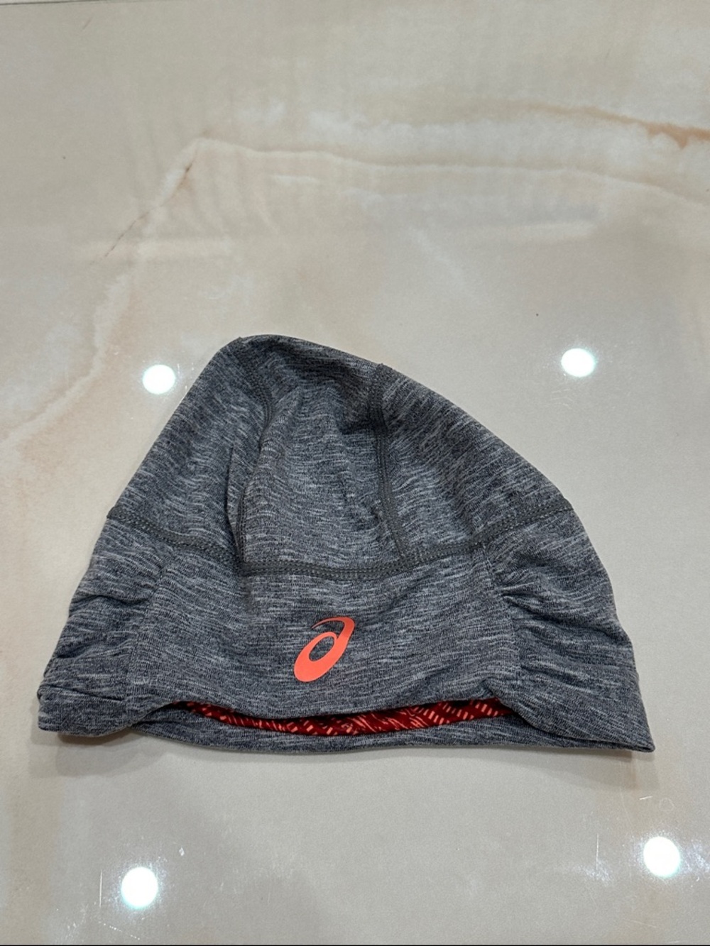 Asics Gray Beanie with Coral Logo and Interior Trim